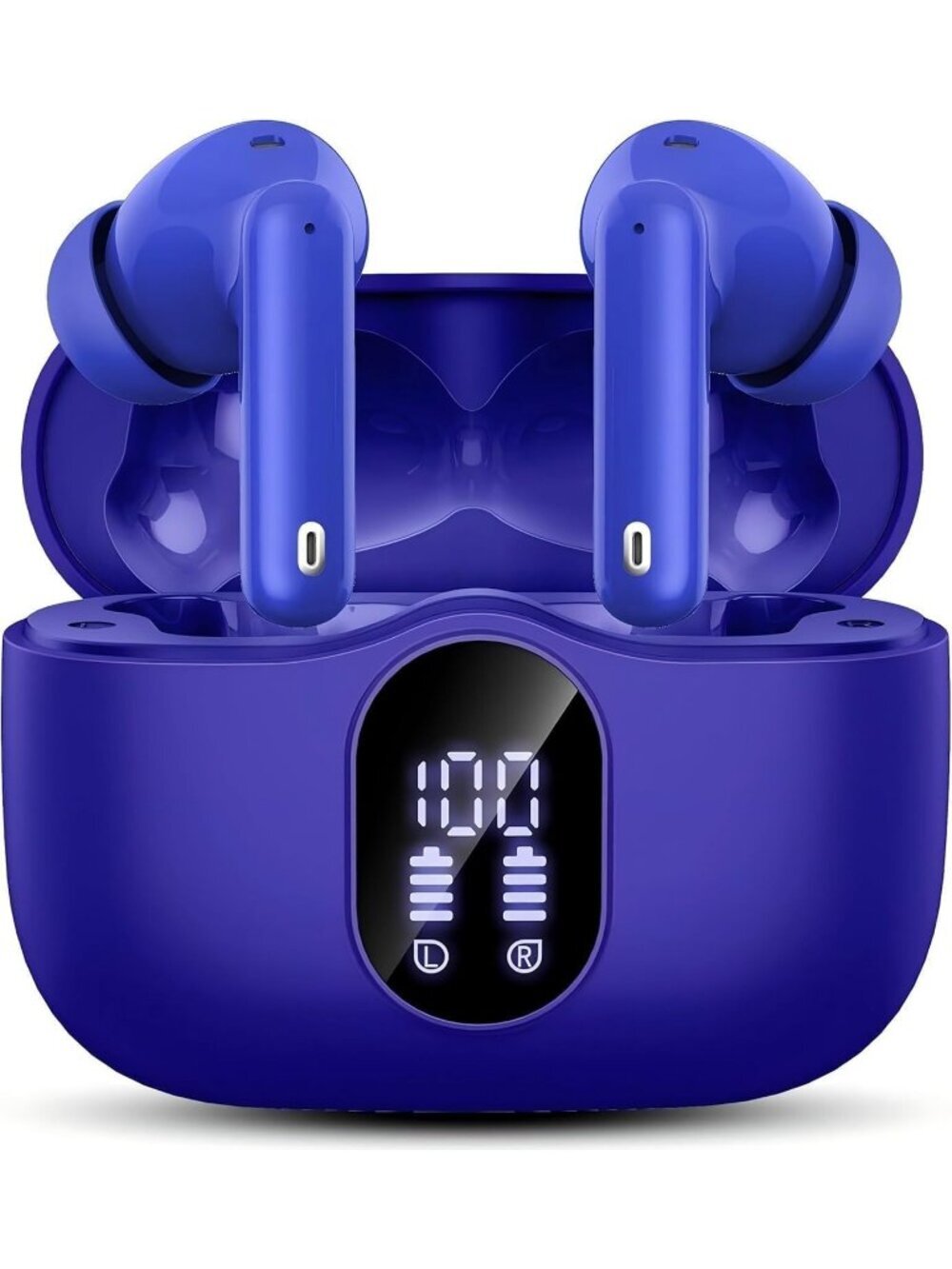 Wireless Dark Blue Bass Stereo Noise Cancelling 36H Playtime Bluetooth Earbud
